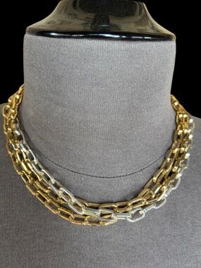 Vintage Napier Gold and Silvertone Necklace/Choker 3-strand links